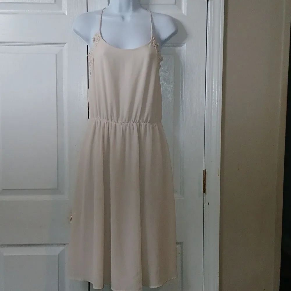 Forever 21 Contemporary beige spaghetti strap mini dress Sz M EUC